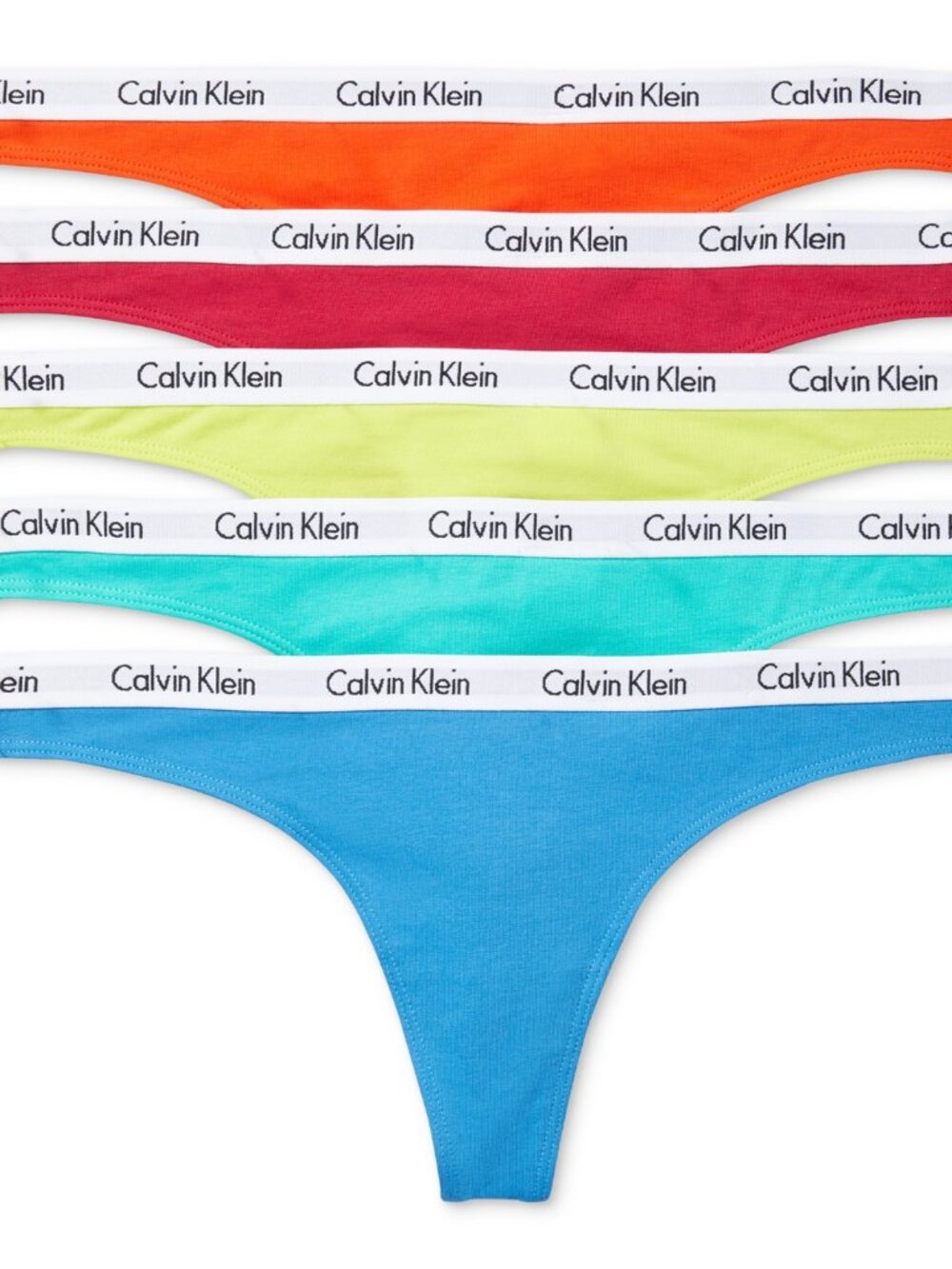 #2303 Calvin Klein Women's Carousel Logo Cotton 5-Pack Thong - Blue - M